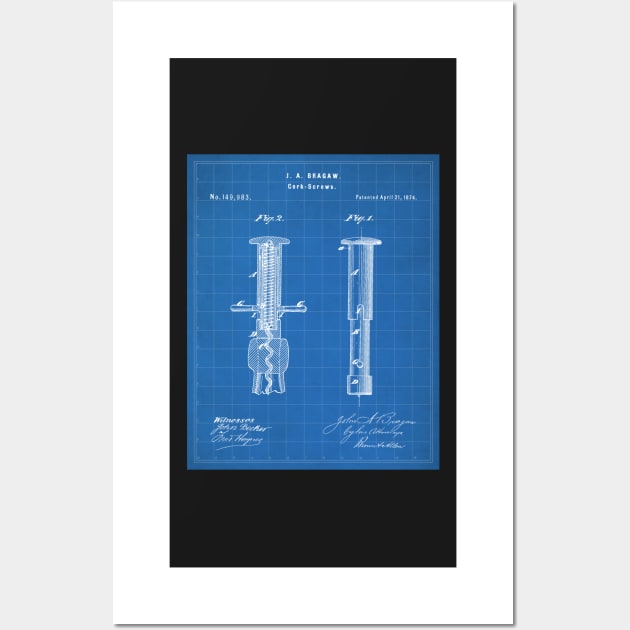 Corkscrew Patent - Wine Lover Home Kitchen Art - Blueprint Wall Art by patentpress